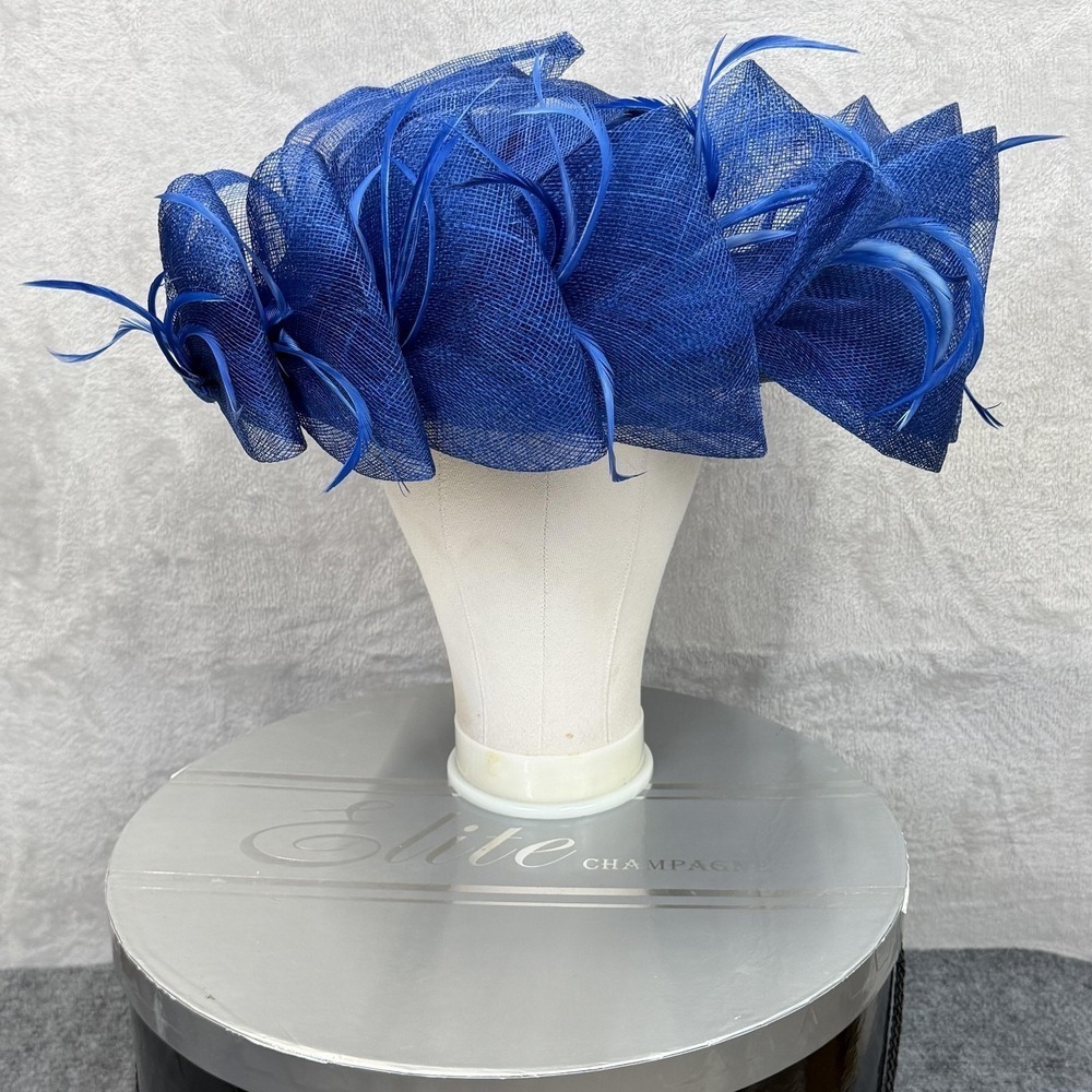 Elite Champagne Hat Sun Womens Blue Wide Brim Ruffle Derby Church Wedding